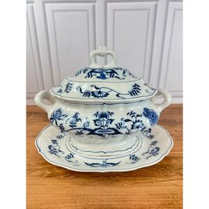Vintage Blue Danube‎ Cobalt Blue Soup Tureen w/Underplate Banner Pre-1976 EUC